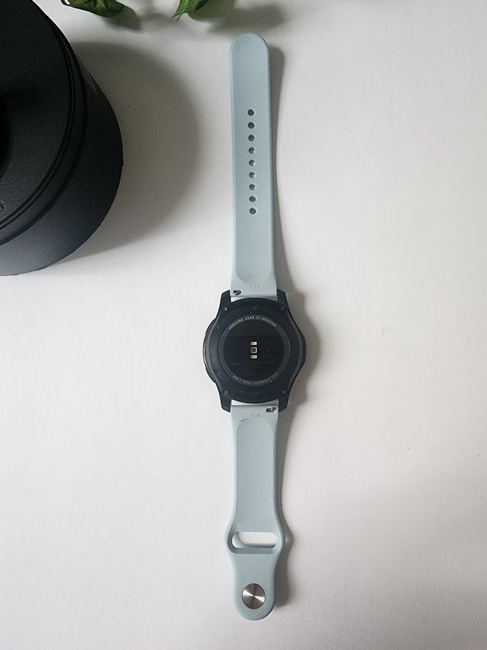 Samsung Galaxy Watch with Light Blue Silicone Band